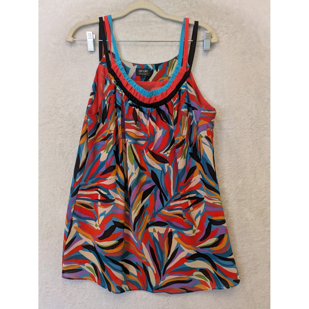 Nicole by Nicole Miller Tank Top Women's L Multi-Color Abstract Leaf Layered